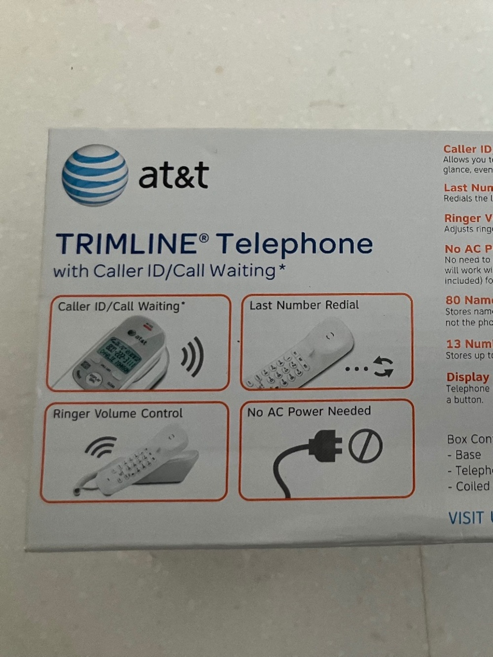 New in Box - AT+T Trimline Telephone w/ caller ID #TR1909 - Picture 4 of 5